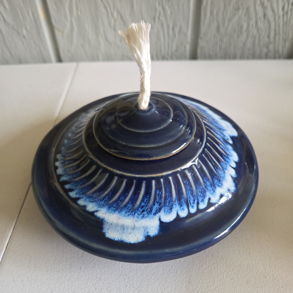 Blue White Swirl Drip Art Pottery Oil Lamp Artist Bay Unused Candle Wick